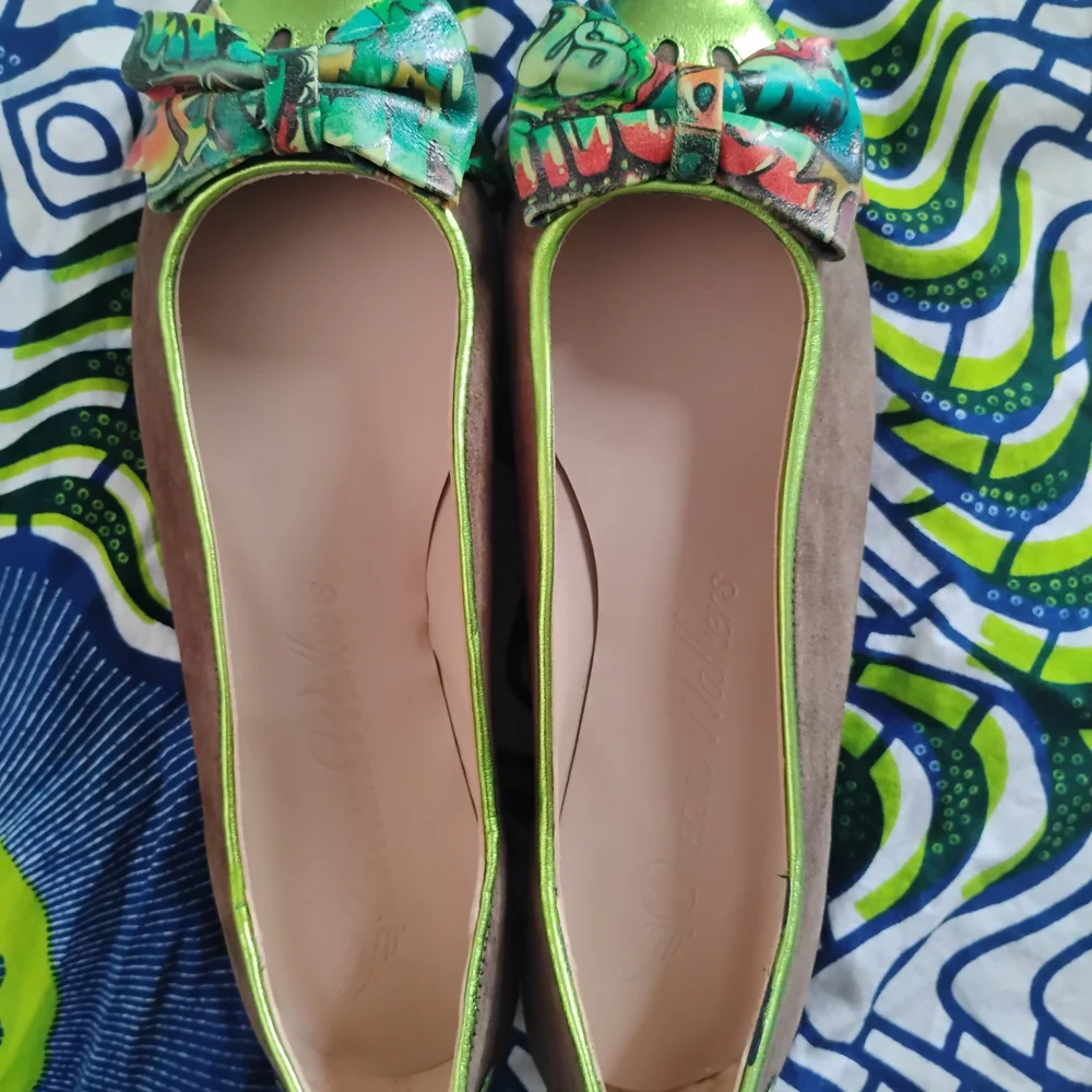 NEW Green Handmade Flats Afro Bow Women’s Shoes Size 6 - 9.5